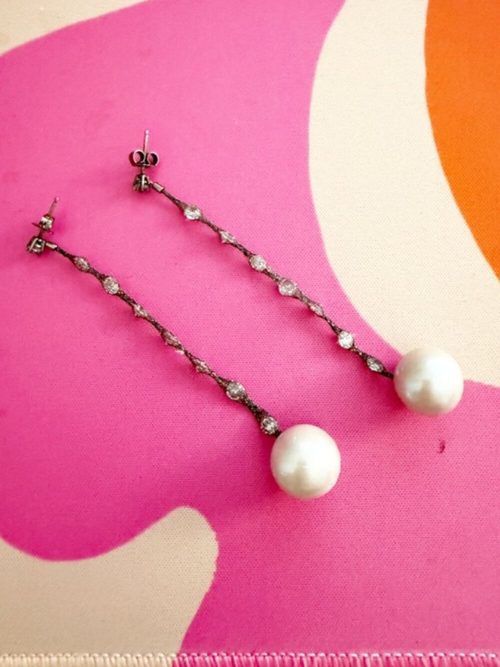 Rhinestone Faux Pearl Drop Pierced Earrings